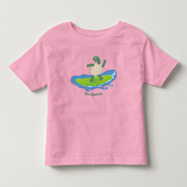 Funny tortoise wave surfing Cartoon Kleinkind T-shirt (Vorderseite)