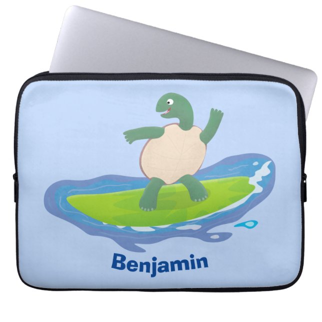 Funny tortoise wave surfing Cartoon Laptopschutzhülle (Vorderseite)