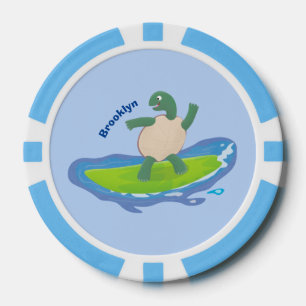 Funny tortoise wave surfing Cartoon Pokerchips