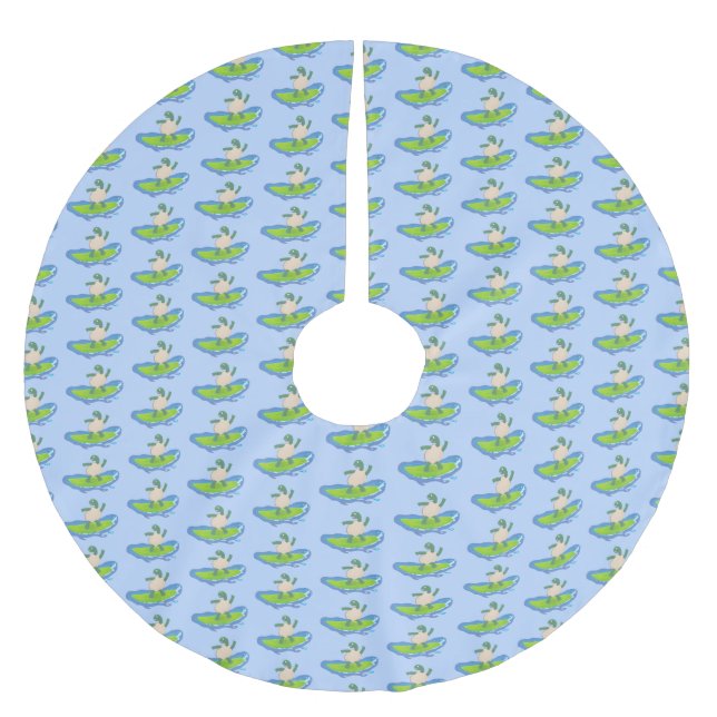 Funny tortoise wave surfing Cartoon Polyester Weihnachtsbaumdecke (Vorderseite)