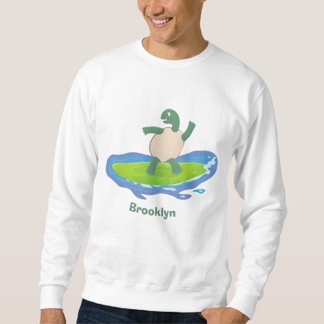 Funny tortoise wave surfing Cartoon Sweatshirt (Vorderseite)
