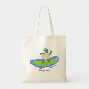 Funny tortoise wave surfing Cartoon Tragetasche