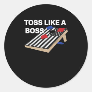 Funny Toss like Boss Cornhole Wettbewerb US Flag Runder Aufkleber