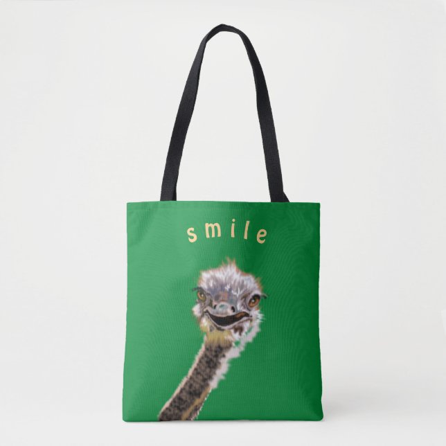 Funny Tote Bag Happy Ostrich Custom Farbe und Text Tasche (Vorderseite)