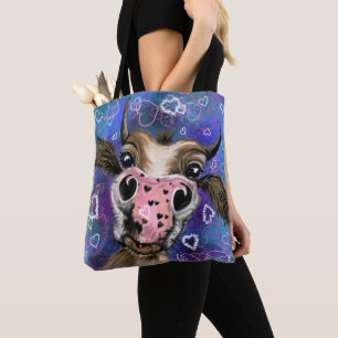 Funny Tote Tasche mit spielerisch Neugieriger Kuh