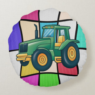 Funny Tractor Cartoon Design Rundes Kissen