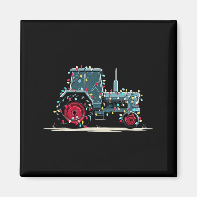 Funny Tractor Christmas Graphics Lights Lover Farm Magnet (Vorne)
