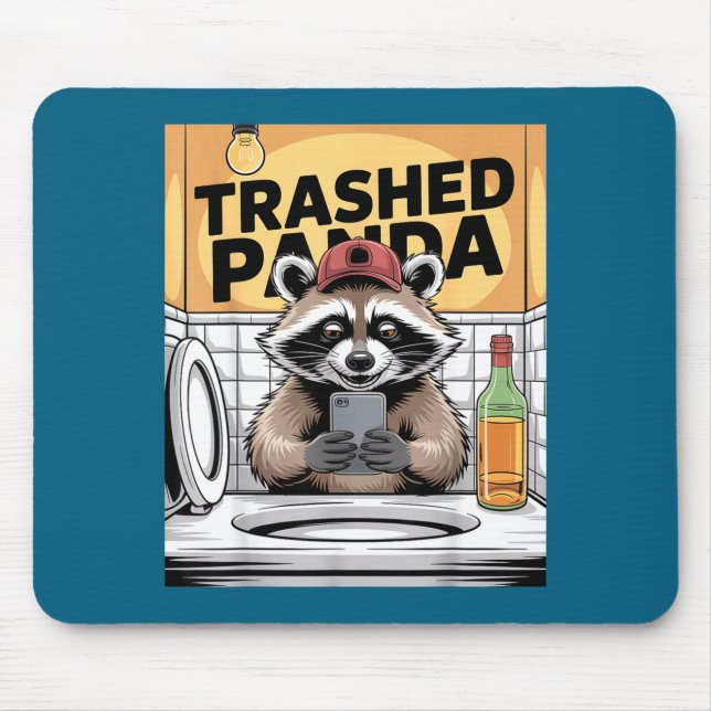 Funny Trashed Panda Raccoon Gets Drunk  Mousepad (Vorne)