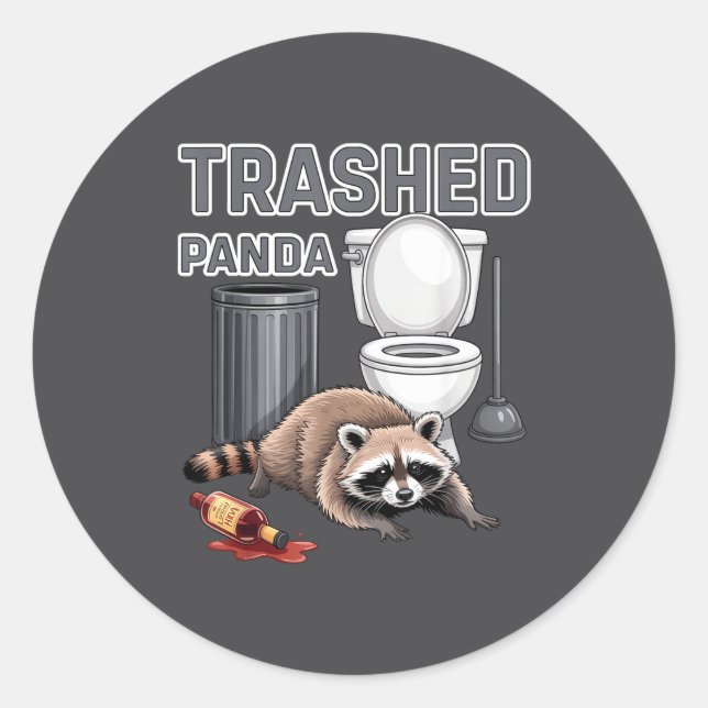 Funny Trashed Panda Raccoon Gets Drunk  Runder Aufkleber (Vorderseite)