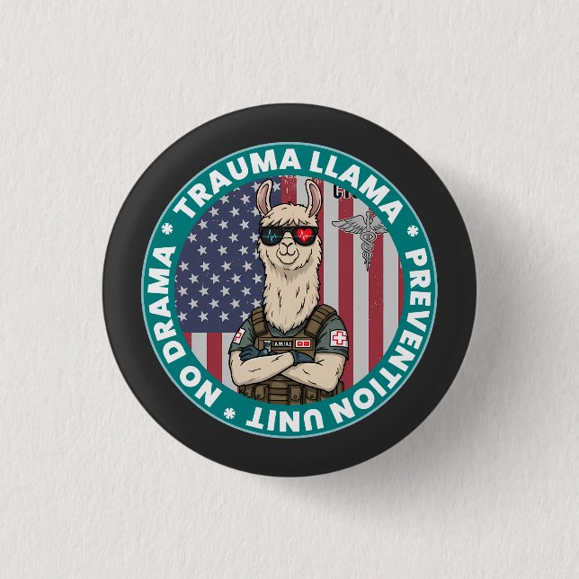 Funny Trauma Llama Prevention Unit Medical Button (Vorderseite)