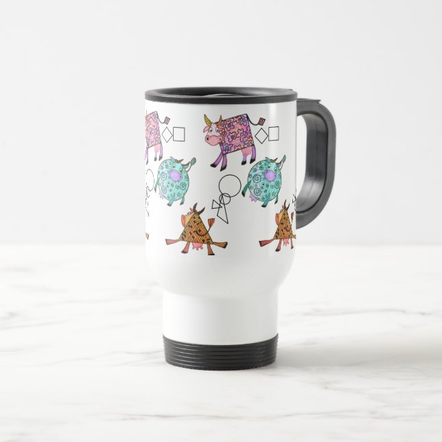 Funny Travel Mug mit farbenfrohen geometrischen Ni Reisebecher (VorderseiteRechts)