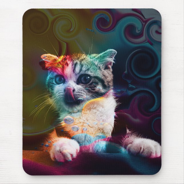FUNNY TRENDY COLORFUL CAT ART MOUSEPAD (Vorne)