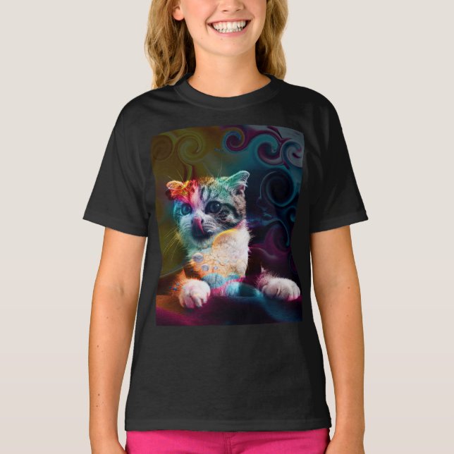 FUNNY TRENDY COLORFUL CAT ART T-Shirt (Vorderseite)