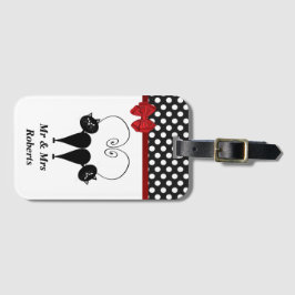 Funny Trendy niedliche Katzenpaare Monogramm Polka Gepäckanhänger