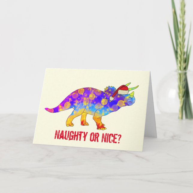 Funny Triceratops Festive Dinosaur Naughty Slogan Karte (Vorderseite)