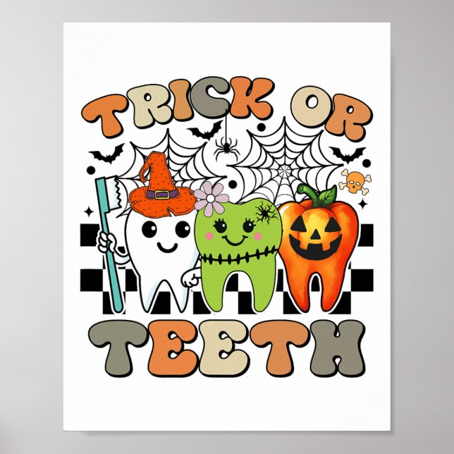 Funny Trick oder Zähne Halloween Zahnarzt oder Poster (Vorne)