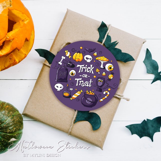 Funny Trick or Treat Kidas Halloween Runder Aufkleber (Von Creator hochgeladen)