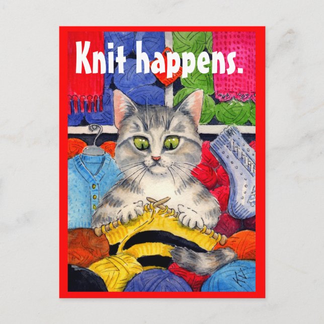 Funny tricot kitty carte postale (Devant)