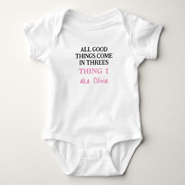 Funny Triplets Outfit mit Namen, Custom Girl Baby Strampler (Vorderseite)