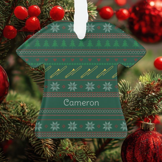 Funny Trombone Christmas Sweater Pattern Custom Ornament (Von Creator hochgeladen)