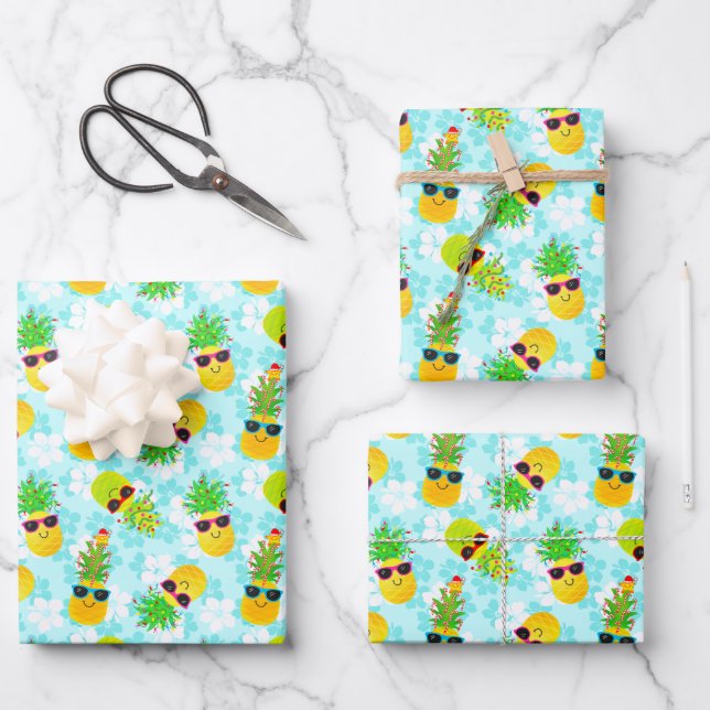 Funny Tropical Christmas Pineapples Geschenkpapier Set (Vorderseite)
