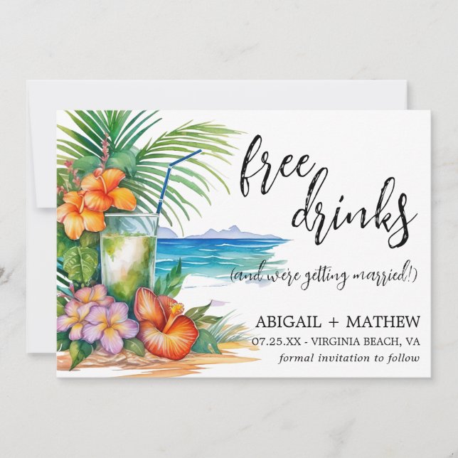 Funny Tropical Cocktail Beach Trendy Foto Wedding Save The Date (Vorderseite)