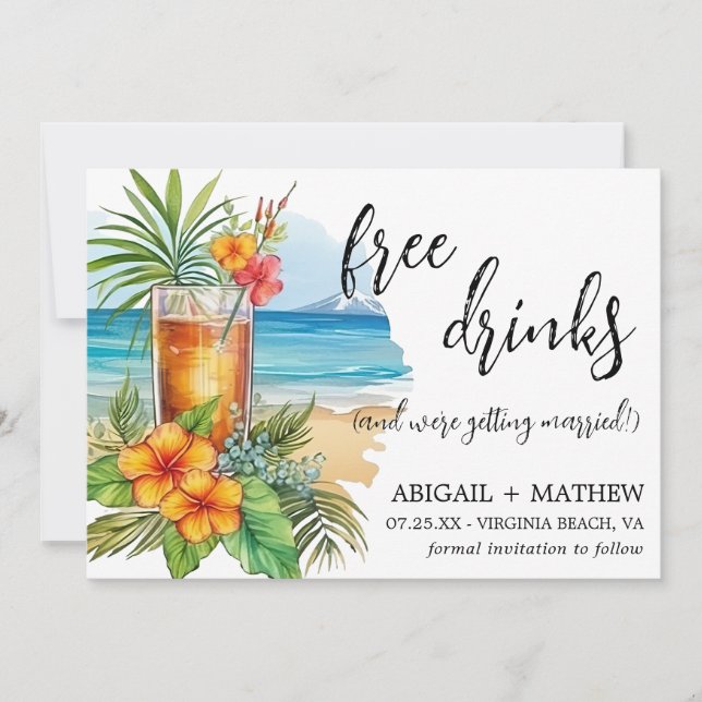 Funny Tropical Cocktail Beach Trendy Foto Wedding Save The Date (Vorderseite)