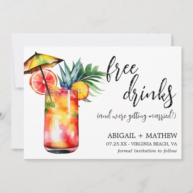 Funny Tropical Drink Cocktail Trend Foto Hochzeit Save The Date (Vorderseite)
