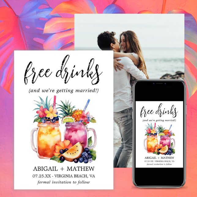 Funny Tropical Fruit Cocktails Drink Foto Hochzeit Save The Date (Funny Tropical Fruit Cocktails Drink Photo Wedding Save The Date)