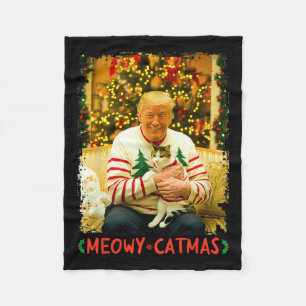 Funny Trump Christmas Cat Lovers Meowy Catmas Cat Fleecedecke