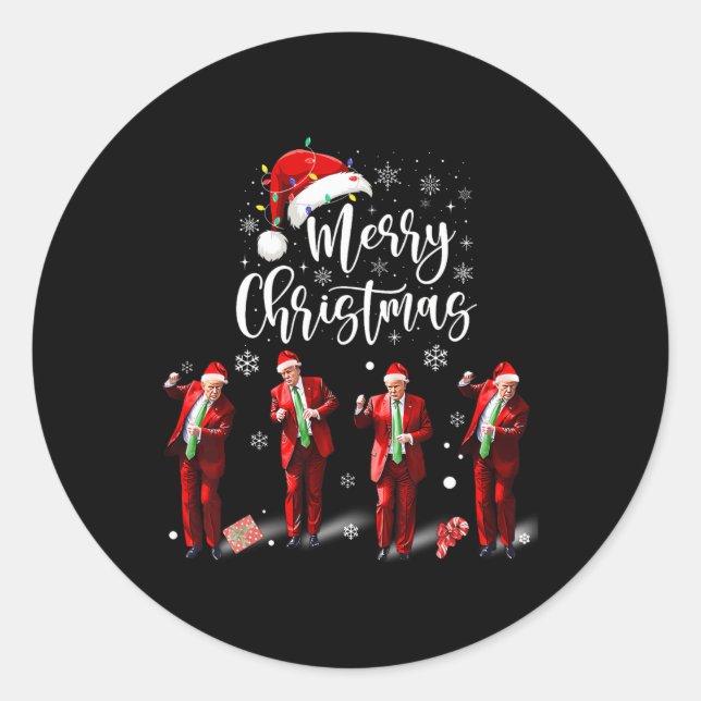 Funny Trump Dance Santa Claus Frohe Weihnachten Runder Aufkleber (Vorderseite)