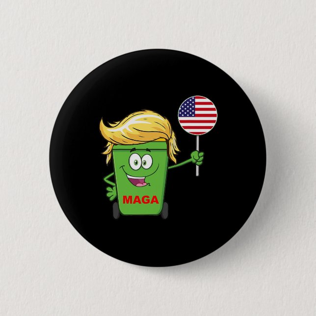 Funny Trump Mega Cartoon Garbage Can American Flag Button (Vorderseite)