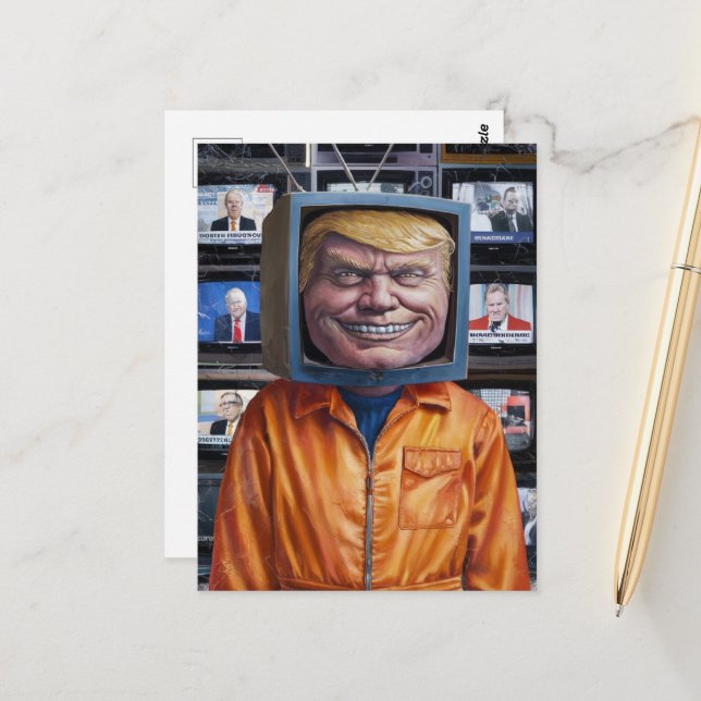 Funny Trump steckt im Fernsehen fest Postkarte (Vorderseite/Rückseite Beispiel)