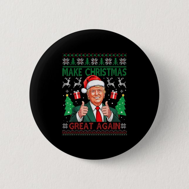Funny Trump Ugly Xmas Sweater Make Christmas Great Button (Vorderseite)