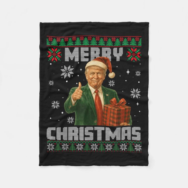 Funny Trump Ugly Xmas Sweater Make Christmas Great Fleecedecke (Vorderseite)