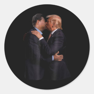 Funny Trump US Präsident und China Präsident Kiss Runder Aufkleber