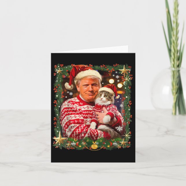 Funny Trump Weihnachts-Sweater für Katzenliebhaber Karte (Vorderseite)