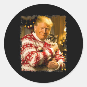 Funny Trump Weihnachts-Sweater für Katzenliebhaber Runder Aufkleber