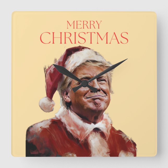 Funny Trump Weihnachtskarte Quadratische Wanduhr (Vorderseite)
