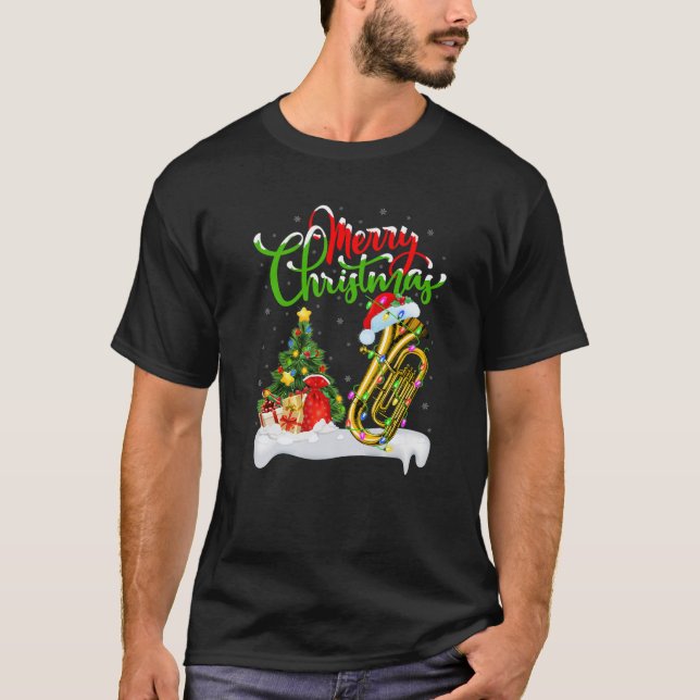 Funny Tuba Music Lover Xmas Lighting Santa Tuba Ch T-Shirt (Vorderseite)
