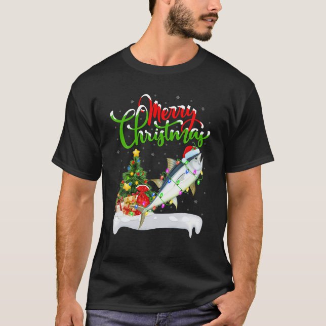 Funny Tuna Fish Lover Xmas Lighting Tuna Christmas T-Shirt (Vorderseite)