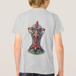 Funny Turkey in Glasses Cartoon Fun Tri-Blend Shirt
