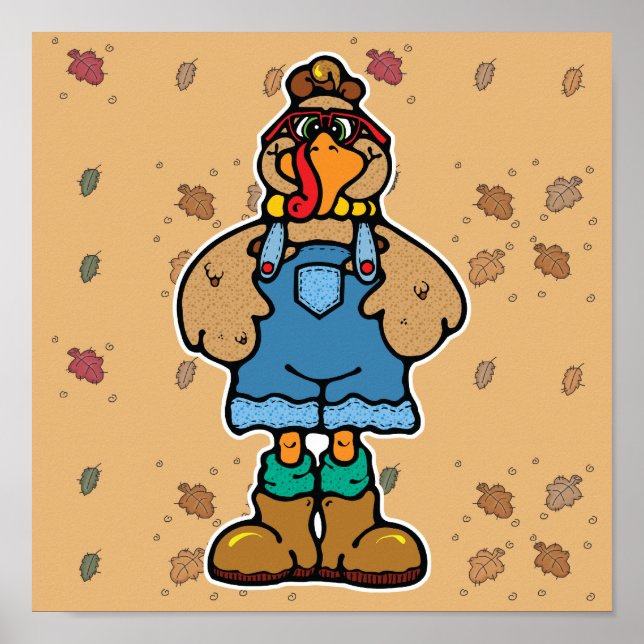 funny turkey in overalls poster (Vorne)