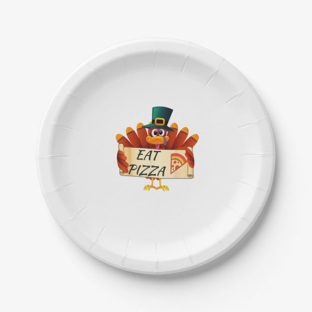 Funny Turkey Iss Pizza Erntedank Day Pappteller (Vorderseite)