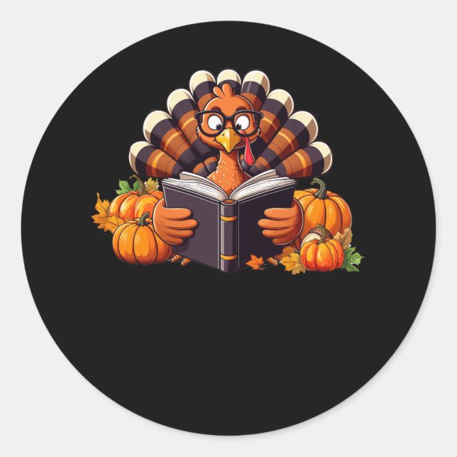 Funny Turkey Lesen Buch Bibliothekare Broschüre Da Runder Aufkleber (Vorderseite)