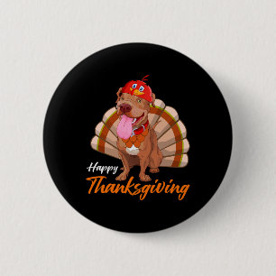 Funny Turkey Pitbull Dog Maple Leaf Fall Vibes Tha Button