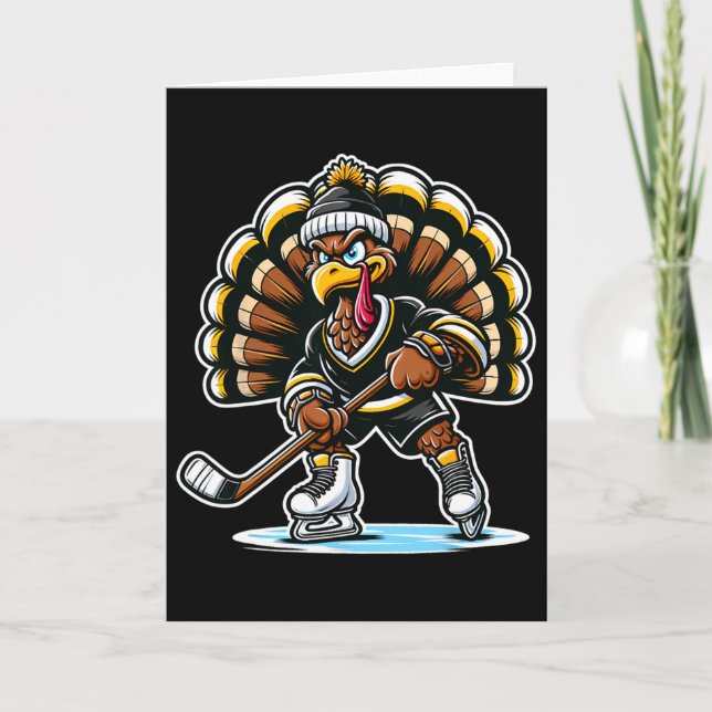 Funny Turkey Playing Ice Hockey Thanksgiving Sport Karte (Vorderseite)
