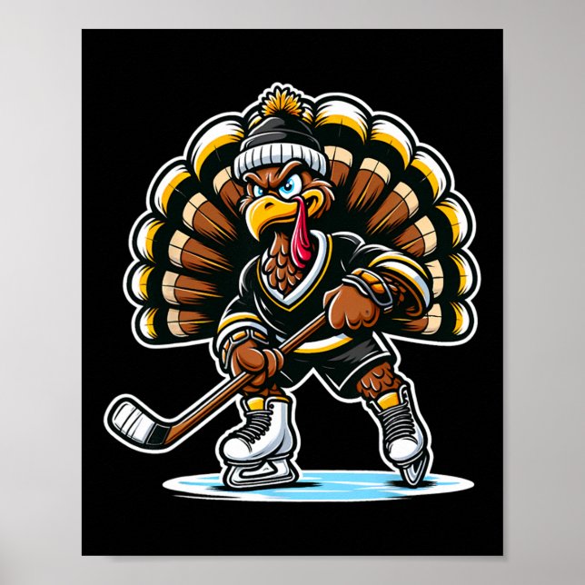 Funny Turkey Playing Ice Hockey Thanksgiving Sport Poster (Vorne)