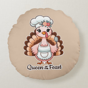 Funny Turkey Queen - Erntedank Spaß Rundes Kissen