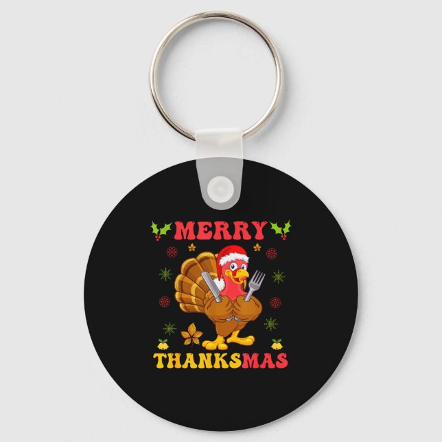 Funny Turkey Santa Merry Thanksmas Christmas Thank Schlüsselanhänger (Vorderseite)
